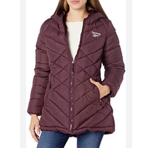 Reebok Jackets & Blazers - Clearance! Reebok Cranberry Reversible Hooded Quilted Puffer Jacket Longer L EUC